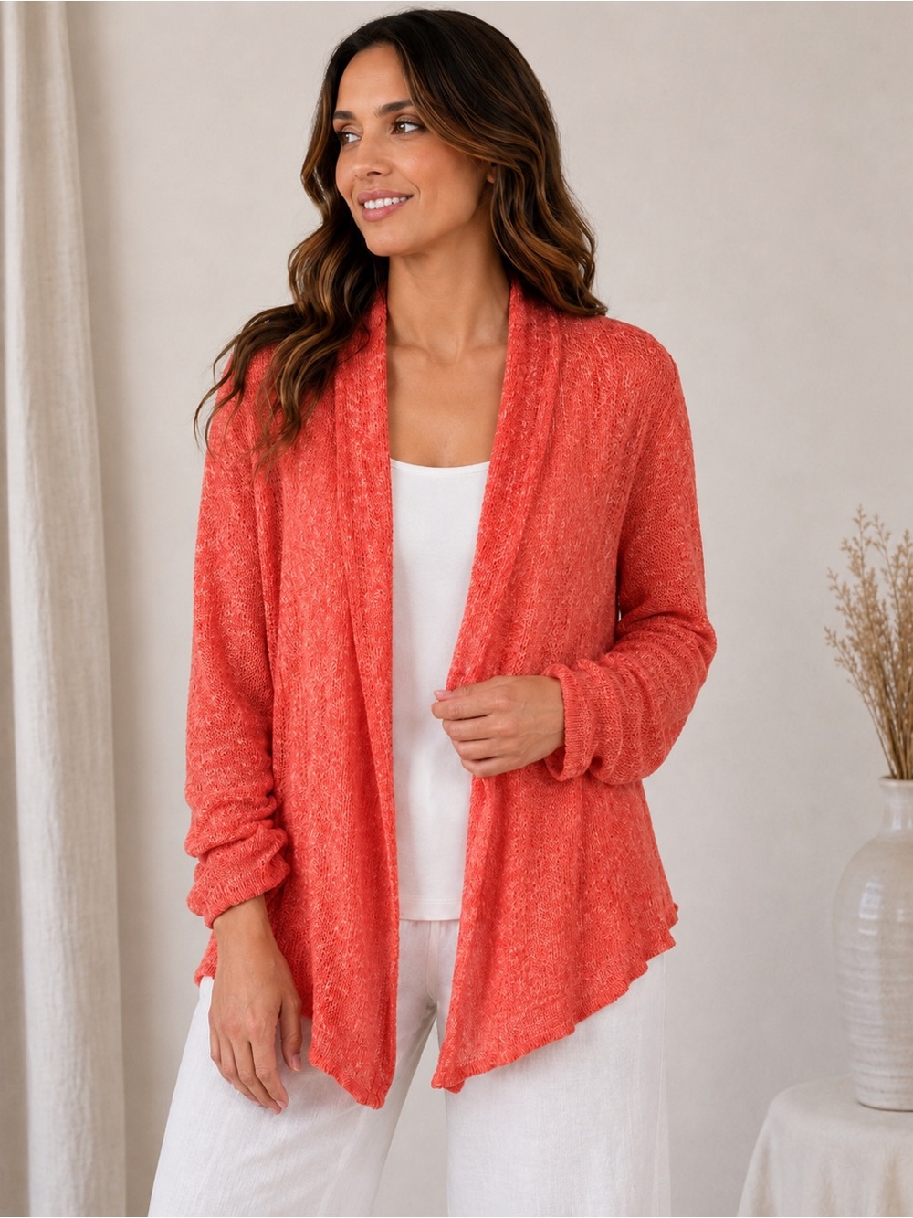 Eileen Fisher Linen Cotton Slub Mesh Cardigan NWT Large  Open Front Lightweight